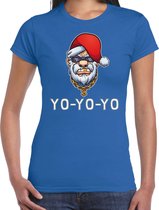 Gangster / rapper Santa fout Kerst shirt / Kerst t-shirt blauw voor dames - Kerstkleding / Christmas outfit S