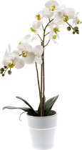 Witte orchidee kunstplant in kunststof pot 65 cm - Orchidaceae - Woondecoratie/accessoires - Kunstplanten - Nepplanten - Orchidee planten in pot