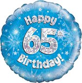 Oaktree 18 Inch Happy 65th Birthday Blue Holographic Balloon (Blue/Silver)