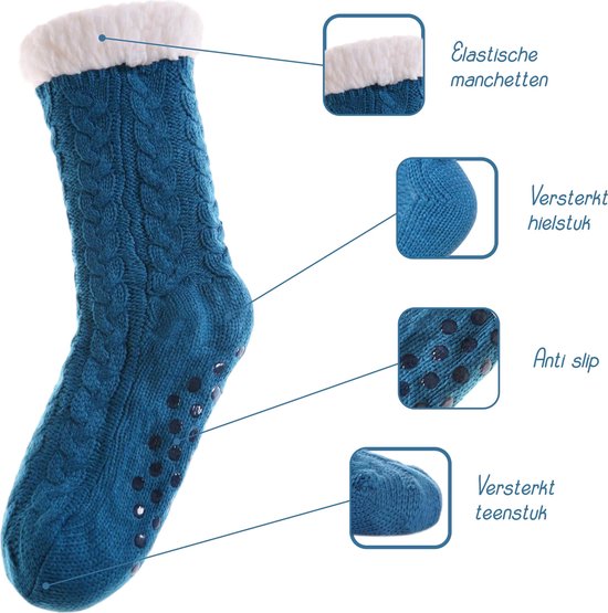 JAXY Chaussettes De Maison - Chausettes Homme - Chausettes Femme - Chausettes Antiderapantes - Pantoufles Femme et Homme - Chaussettes Femme Hiver - Chaussettes Chaudes - Bleu Pétrole