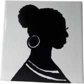 Jacqui's Arts & Designs - handbeschilderd tegel - keramische tegel - zwart/wit - silhouet - hoofd -Afrikaanse vrouw