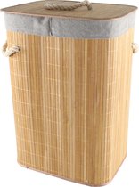 Basic Bamboe Wasmand - Deksel en Uitneembare Linnen Waszak - 29x39x57 cm