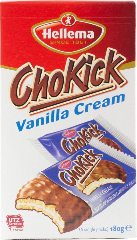 Hellema ChoKick Vanille Cream - Chocolade koekjes - 2 koekjes omhuld met  tongstrelende... | bol.com