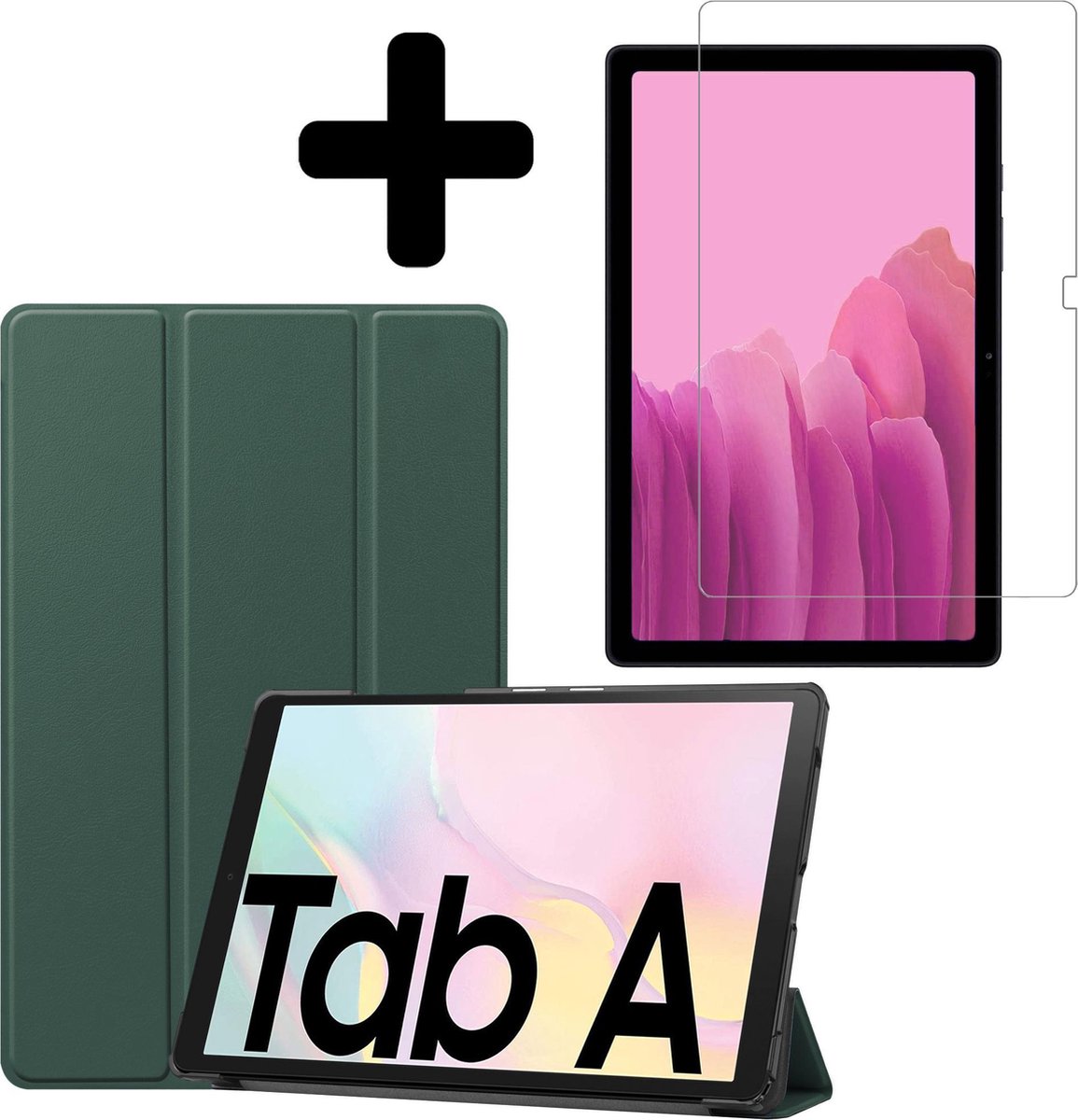 Hoes - Geschikt voor Samsung Galaxy Tab A7 (2020) - Met Screenprotector - Trifold Bookcase - Hard Cover - Hardcover Book Case - Tablet Hoesje - Donkergroen