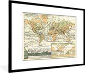Fotolijst incl. Poster - Vintage wereldkaart met landschapskenmerken - 80x60 cm - Posterlijst