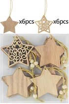ProductGoods - Houten Kersthangers - Sterren - Zelf in te kleuren - Set van 12 stuks - Kerst Decoratie - Kerst