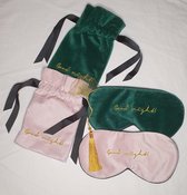 2 x Slaapmasker Zijde Zacht (Roze / Groen) Met Luxe Opbergtasje - Nachtmasker - Verstelbaar - Oogmasker - Slapen / Slaap - Yoga - Meditatie