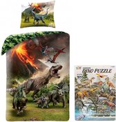 Dekbedovertrek Dino - Jurassic World - Dekbed Kinderen - 1persoons - 140x200 cm - incl. Dino 3D Puzzle 91 pcs - 16 st.