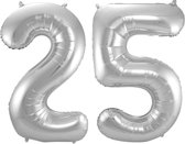 Ballon Cijfer 25 Jaar Zilver Verjaardag Versiering Zilveren Helium Ballonnen Feest Versiering 86 Cm XL Formaat Met Rietje