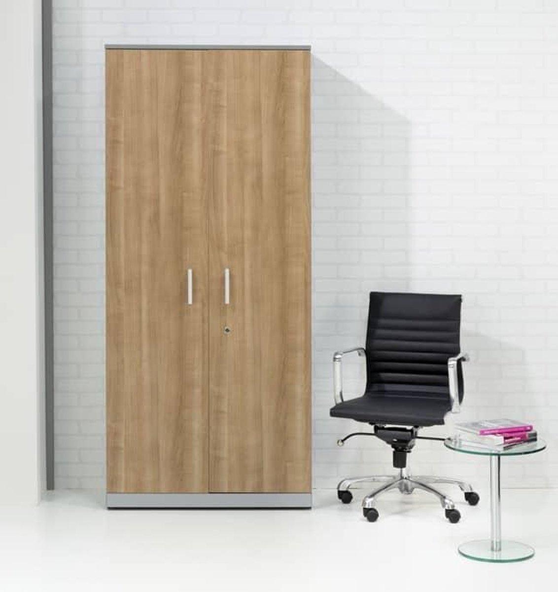 Modulaire draaideurkast Chief 200x90x42cm Donker Eiken ombouw Wit
