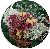 Forex Wandcirkel - Bloemen Mandje op Fiets  - 90x90cm Foto op Wandcirkel (met ophangsysteem)