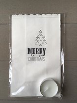 Candlebag met tekst en theelicht/ feestdagen/ kerstmis/ Merry Christmas/ Relatiegeschenk/ lichtkado/ papieren lantaarn