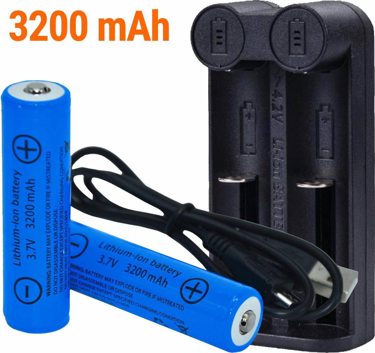Batteries 18650 rechargeables + chargeur | 2 pièces | 3200 mAh 3,7 v |  KMBA004 | bol