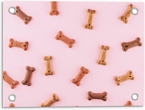 Tuinposter – Hondenkoekjes op Roze Achtergrond - 40x30cm Foto op Tuinposter  (wanddecoratie voor buiten en binnen)