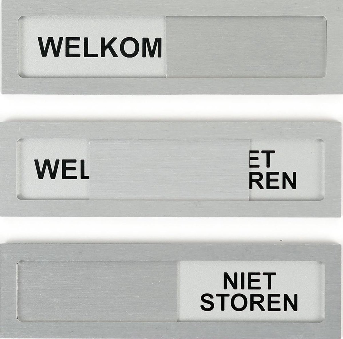 Schuifbordje Welkom Niet storen - Grijs Zwart Aluminium - 10 cm x 2,8 cm x 0,4 cm - Bevestiging 3M plakstrip -Promessa-Design.