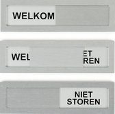 Schuifbordje  Welkom  Niet storen  - Grijs Zwart Aluminium - 10 cm x 2,8 cm x 0,4 cm - Bevestiging 3M plakstrip -Promessa-Design.