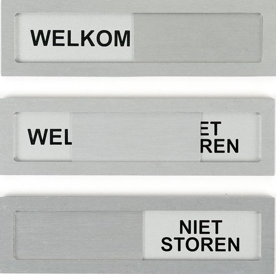 Foto: Schuifbordje welkom niet storen grijs zwart aluminium 10 cm x 2 8 cm x 0 4 cm bevestiging 3m plakstrip promessa design 