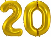 Ballon Cijfer 20 Jaar Goud Verjaardag Versiering Gouden Helium Ballonnen Feest Versiering 86 Cm XL Formaat Met Rietje