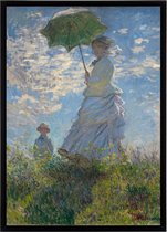 Poster in lijst zwart - Monet - Vrouw met parasol - Large 70x50 cm - Foto - Impressionisme