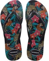 Havaianas Slim Tropical Dames Slippers - Black/Dark Grey Metallic - Maat 35/36