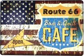 Vintage wandbord "Route 66" Bar & Grill cafe - Metalen wandbord - Vintage decoratie