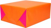 1x Inpakpapier dubbelzijdig oranje/fuchsia roze 200 x 70 cm - knalroze cadeaupapier