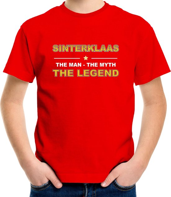 Sinterklaas t-shirt / the man / the myth / the legend rood voor kinderen - Sinterklaaskleding / Sint outfit 134/146