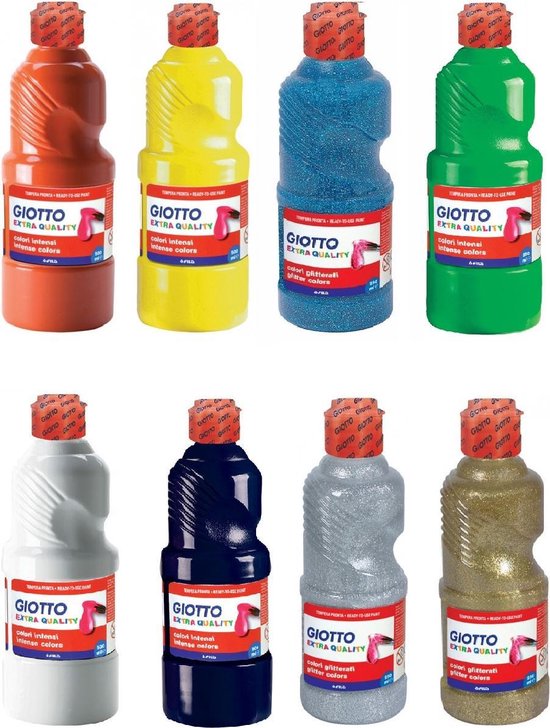 8x Grote tubes hobby en knutsel verf 500 ml per tube - zwart/wit/blauw/groen/geel/rood/zilver/goud