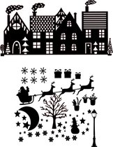 Raam sticker Kerst tafereel / Kerststicker / Christmas scene kleur zwart afmeting herbruikbaar (statische ) raam decoratie