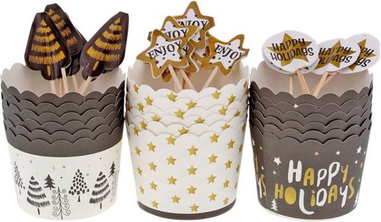 Excellent Houseware - Cupcake vormpjes set - KERST - OUD EN NIEUW - Newyear -... bol.com