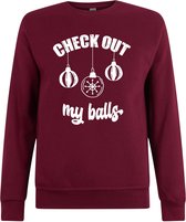 Sweater zonder capuchon - Jumper - Foute Kerst - Kerst Trui - Kerst Sweater - Ronde Hals Sweater - Christmas - Happy Holidays - Maroon - Check Out My Balls - Maat XXL