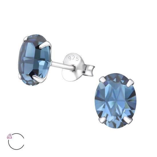 Oorbellen | Oorstekers | Zilveren oorstekers met Swarovski kristal, twee kleuren blauw