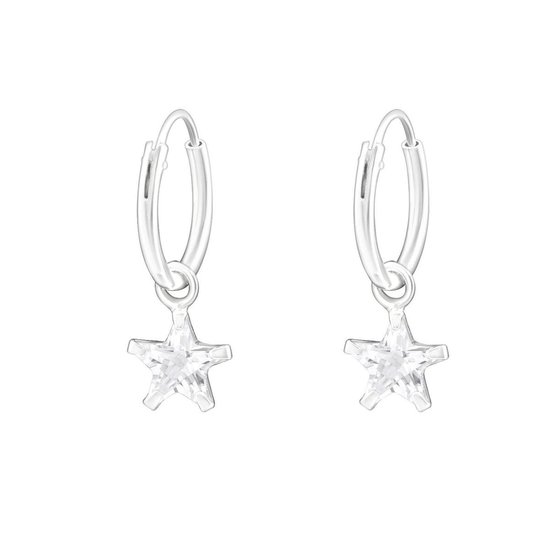Oorbellen | Zilveren oorringen met hanger | Zilveren oorringen met hanger, cubic zirkonia ster
