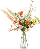 Kunstbloemen boeket - veldboeket van zijden bloemen - droogboeket in oranje, zalmkleur en geel 110 cm hoog