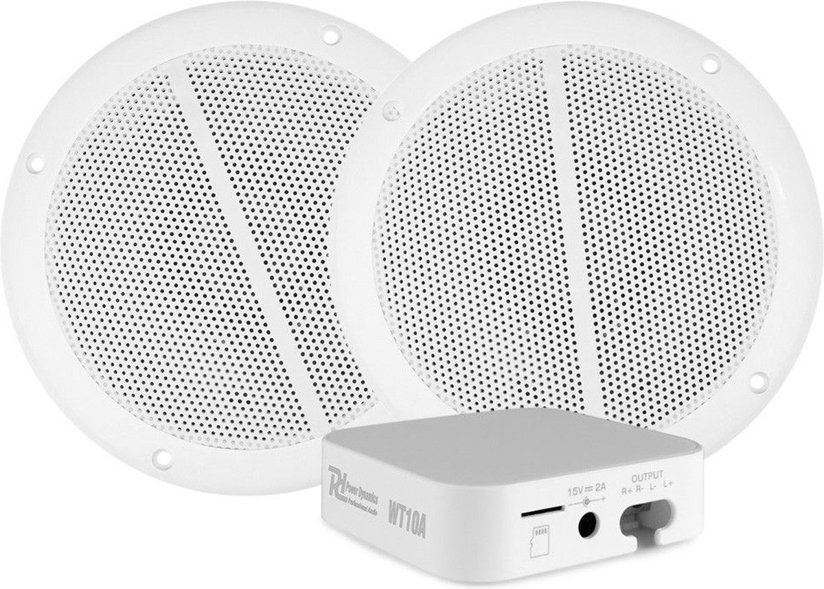 Audio streamer set - Power Dynamics WT10SET WiFi audio streamer / netwerkspeler met versterker en 2 vochtbestendige plafondluidsprekers - Complete set - Perfect voor badkamer, overkapping, etc.