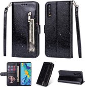 Glitter Bookcase voor Samsung Galaxy A10 | Hoogwaardig PU Leren Hoesje | Lederen Wallet Case | Telefoonhoesje | Pasjeshouder | Portemonnee | Zwart