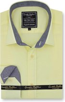Heren Overhemd - Slim Fit - Chambray Contrastbeleg - Geel - Maat XL