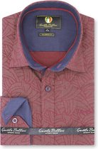 Heren Overhemd - Slim Fit - Dotted Shape - Bordeaux - Maat S