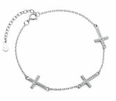 Joy|S - Zilveren armband 3 kruisjes - zirkonia - gehodineerd