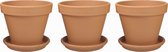 Plantenwinkel Terracotta bloempotten met schotel 38 cm trio set bloempotten voor binnen en buiten