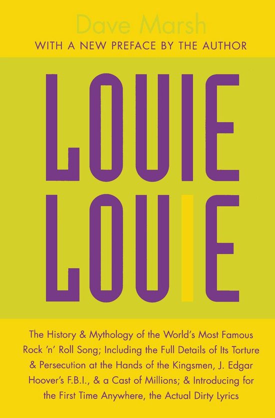 Livre "Louie Louie" par Dave Marsh avec une nouvelle préface. Violet et jaune.