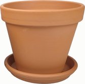 Plantenwinkel Terracotta pot met schotel 23 cm mono set bloempot voor binnen en buiten