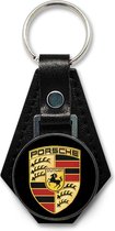 Sleutelhanger - Porsche - Zwart - Leer - Leather - Metaal - Auto