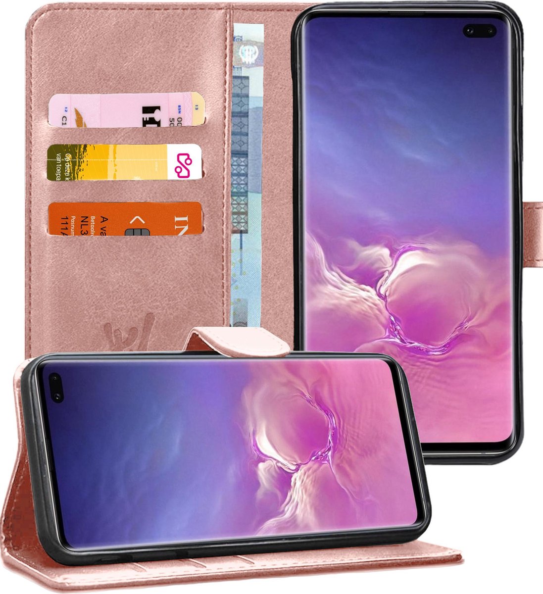 Hoesje geschikt voor Samsung S10 Plus - Book Case Kunstleer Wallet Roségoud