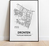 Dronten city poster, A3 zonder lijst, plattegrond poster, woonplaatsposter, woonposter