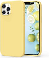 Apple iPhone 12 & iPhone 12 Pro Case Yellow - Coque arrière en Siliconen et protecteur d'écran en Verres