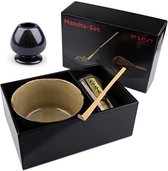 Matcha thee set inclusief handgemaakte matcha kom, Bamboe matcha klopper, chasen houder wit en bamboe maatschep - Complete Matcha Set