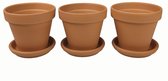 Plantenwinkel Terracotta bloempotten met schotel 28 cm trio set bloempotten voor binnen en buiten