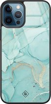 iPhone 12 Pro hoesje glass - Marmer mint groen | Apple iPhone 12 Pro  case | Hardcase backcover zwart