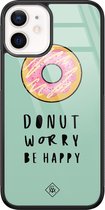iPhone 12 mini hoesje glass - Donut worry | Apple iPhone 12 Mini case | Hardcase backcover zwart